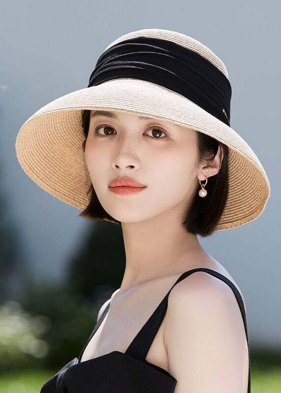 Bohemian Beige Large Brim Straw Woven Floppy Sun Hat - Y2K Summer & 90s Retro Fashion