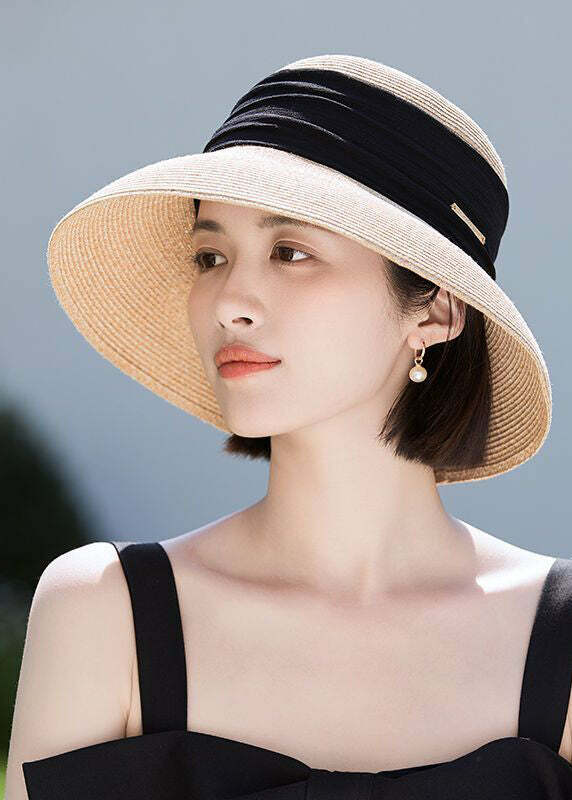 Bohemian Beige Large Brim Straw Woven Floppy Sun Hat - Y2K Summer & 90s Retro Fashion