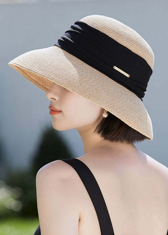 Bohemian Beige Large Brim Straw Woven Floppy Sun Hat - Y2K Summer & 90s Retro Fashion