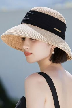 Bohemian Beige Large Brim Straw Woven Floppy Sun Hat - Y2K Summer & 90s Retro Fashion