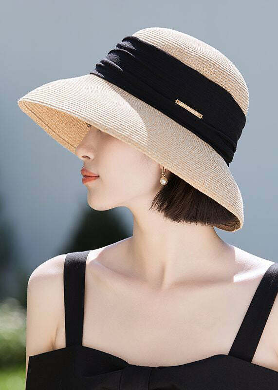 Bohemian Beige Large Brim Straw Woven Floppy Sun Hat - Y2K Summer & 90s Retro Fashion