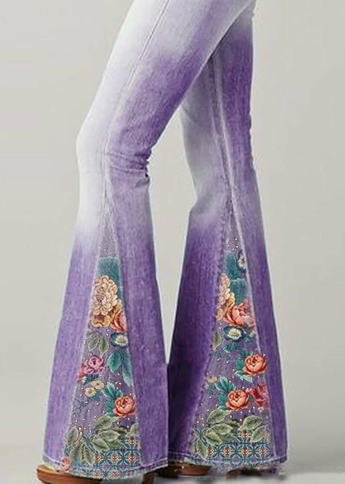 Bohemian Blue High Waist Patchwork Denim Flare Bottoms - Y2K Summer Grunge 90s Fashion