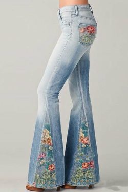 Bohemian Blue High Waist Patchwork Denim Flare Bottoms - Y2K Summer Grunge 90s Fashion