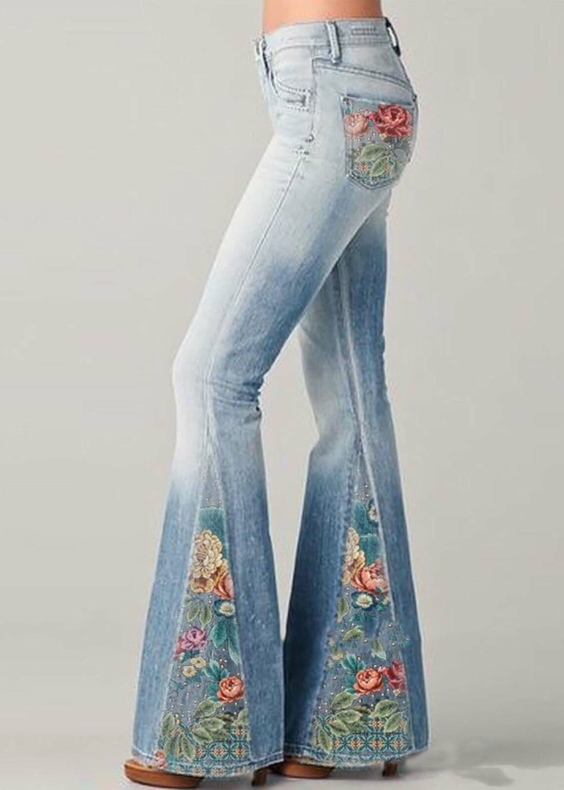 Bohemian Blue High Waist Patchwork Denim Flare Bottoms - Y2K Summer Grunge 90s Fashion