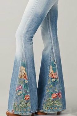 Bohemian Blue High Waist Patchwork Denim Flare Bottoms - Y2K Summer Grunge 90s Fashion
