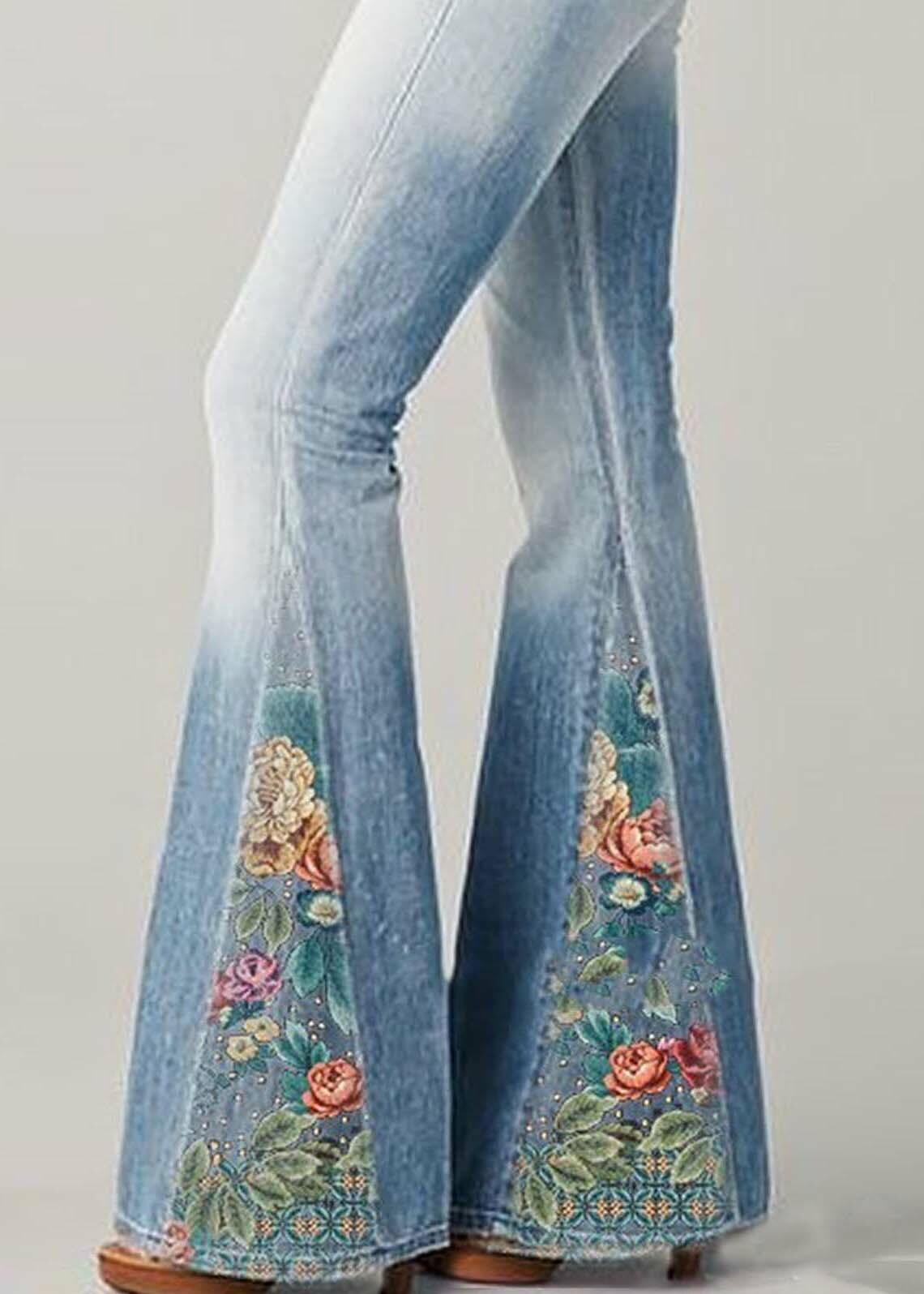 Bohemian Blue High Waist Patchwork Denim Flare Bottoms - Y2K Summer Grunge 90s Fashion