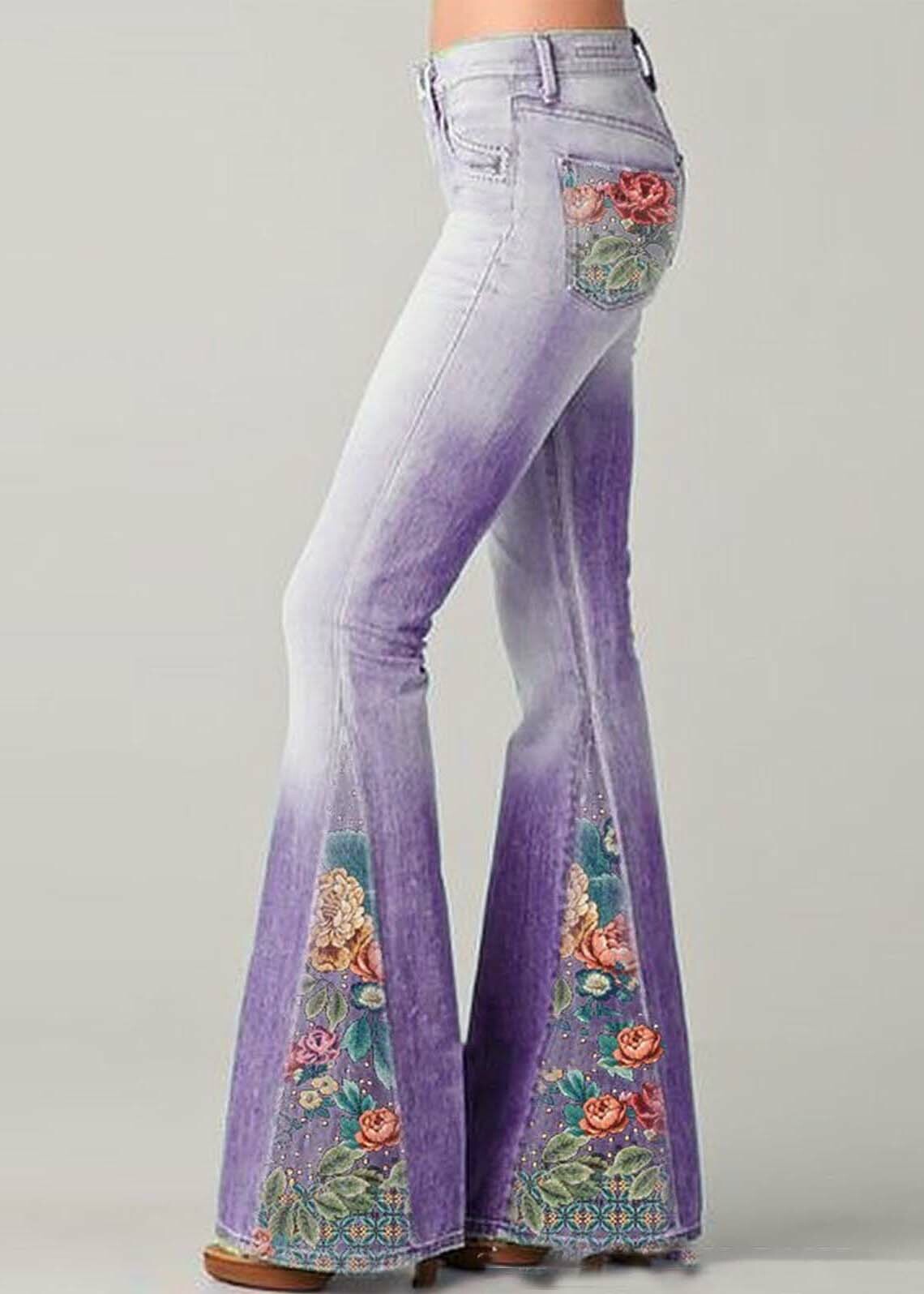 Bohemian Blue High Waist Patchwork Denim Flare Bottoms - Y2K Summer Grunge 90s Fashion