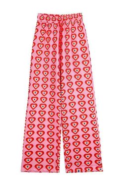 Bohemian Heart Pants - Y2K Summer Grunge Outfit, 90s Retro Style, Pastel Goth, Y2K Fashion