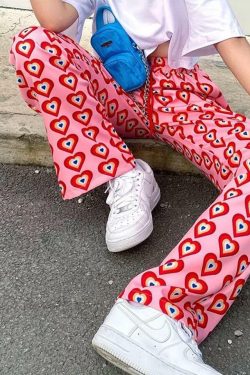 Bohemian Heart Pants - Y2K Summer Grunge Outfit, 90s Retro Style, Pastel Goth, Y2K Fashion