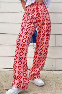 Bohemian Heart Pants - Y2K Summer Grunge Outfit, 90s Retro Style, Pastel Goth, Y2K Fashion