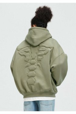 BONELESS Embossed Skeleton Hoodie - Y2K Grunge, 90s Retro, Gothic Y2K, Summer & Party Outfits