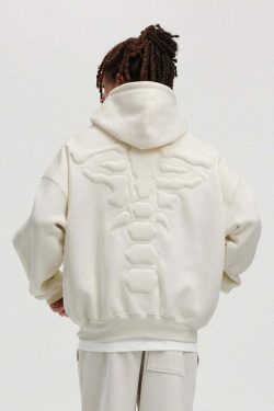 BONELESS Embossed Skeleton Hoodie - Y2K Grunge, 90s Retro, Gothic Y2K, Summer & Party Outfits