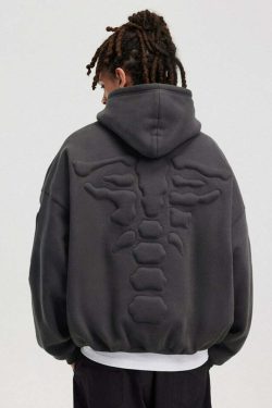 BONELESS Embossed Skeleton Hoodie - Y2K Grunge, 90s Retro, Gothic Y2K, Summer & Party Outfits