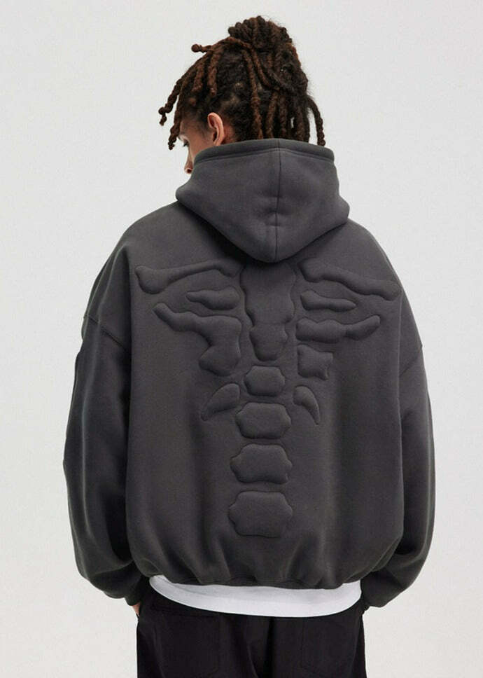BONELESS Embossed Skeleton Hoodie - Y2K Grunge, 90s Retro, Gothic Y2K, Summer & Party Outfits