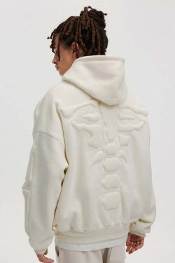 BONELESS Embossed Skeleton Hoodie - Y2K Grunge, 90s Retro, Gothic Y2K, Summer & Party Outfits