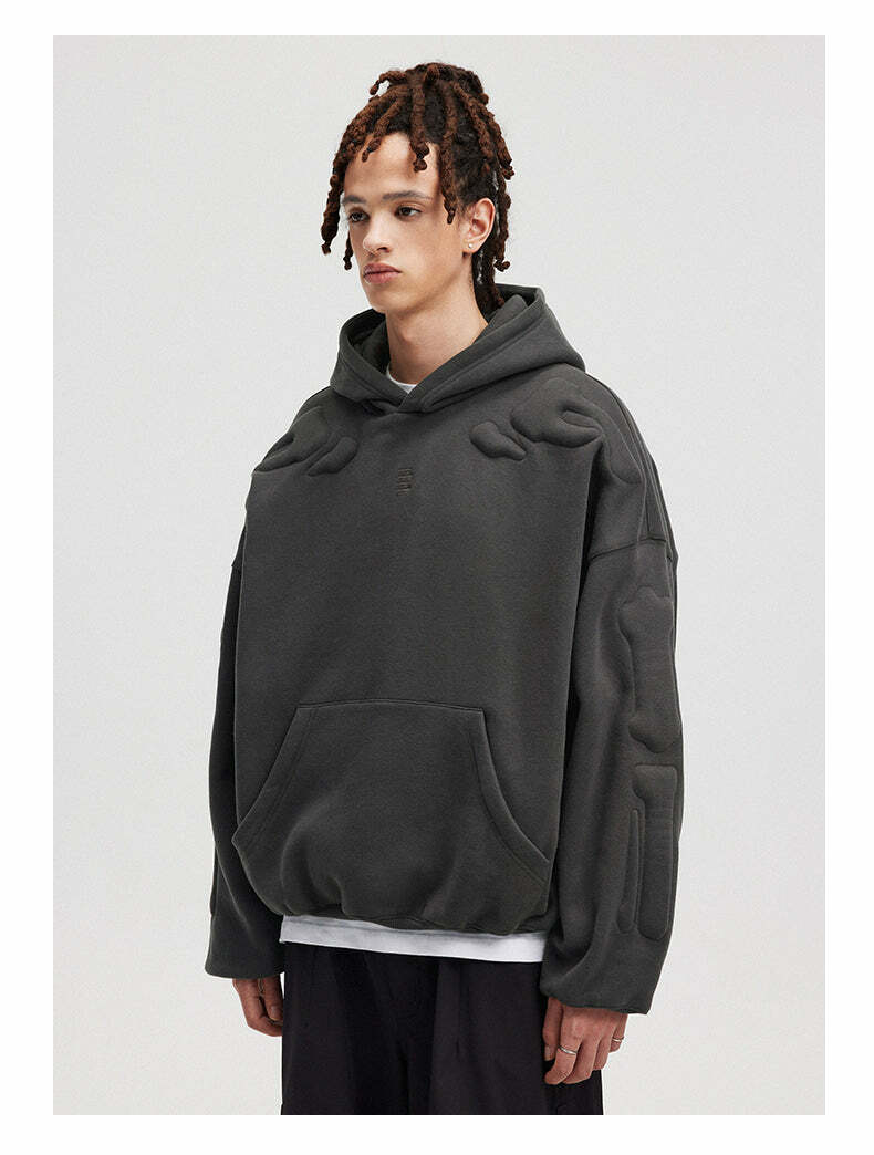 BONELESS Embossed Skeleton Hoodie - Y2K Grunge, 90s Retro, Gothic Y2K, Summer & Party Outfits