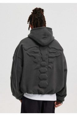 BONELESS Embossed Skeleton Hoodie - Y2K Grunge, 90s Retro, Gothic Y2K, Summer & Party Outfits