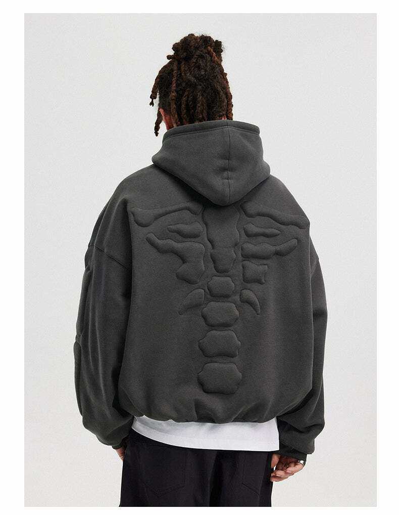 BONELESS Embossed Skeleton Hoodie - Y2K Grunge, 90s Retro, Gothic Y2K, Summer & Party Outfits
