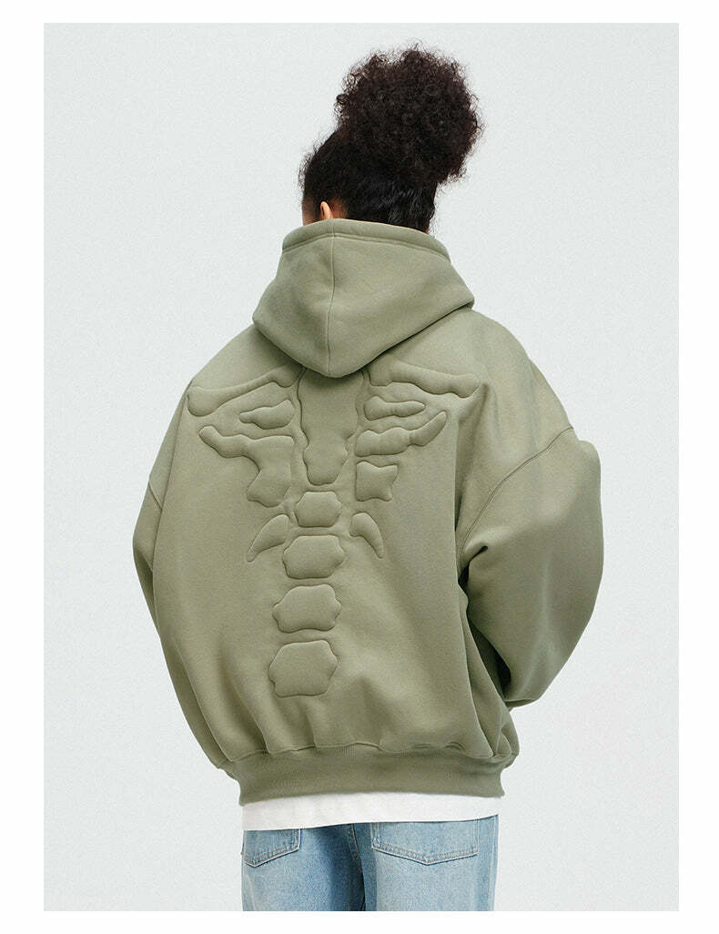 BONELESS Embossed Skeleton Hoodie - Y2K Grunge, 90s Retro, Gothic Y2K, Summer & Party Outfits