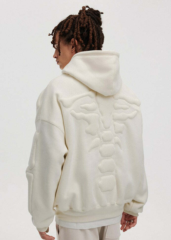 BONELESS Embossed Skeleton Hoodie - Y2K Grunge, 90s Retro, Gothic Y2K, Summer & Party Outfits