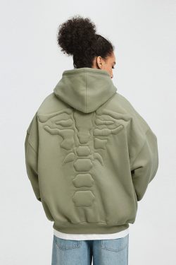 BONELESS Embossed Skeleton Hoodie - Y2K Grunge, 90s Retro, Gothic Y2K, Summer & Party Outfits