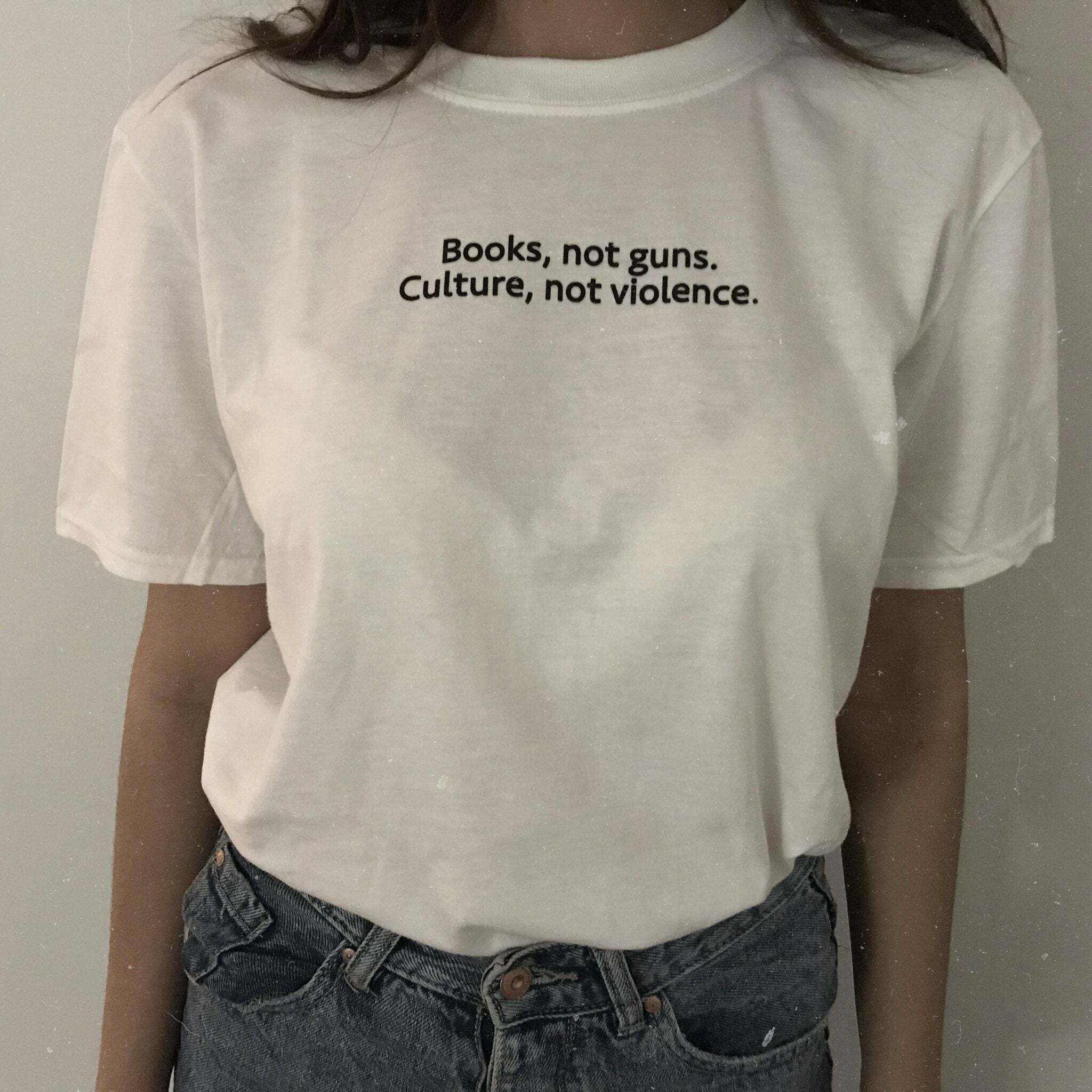 Books Not Guns Culture Not Violence' T-Shirt - Y2K Grunge, 90s Retro, Pastel Goth, Summer Y2K