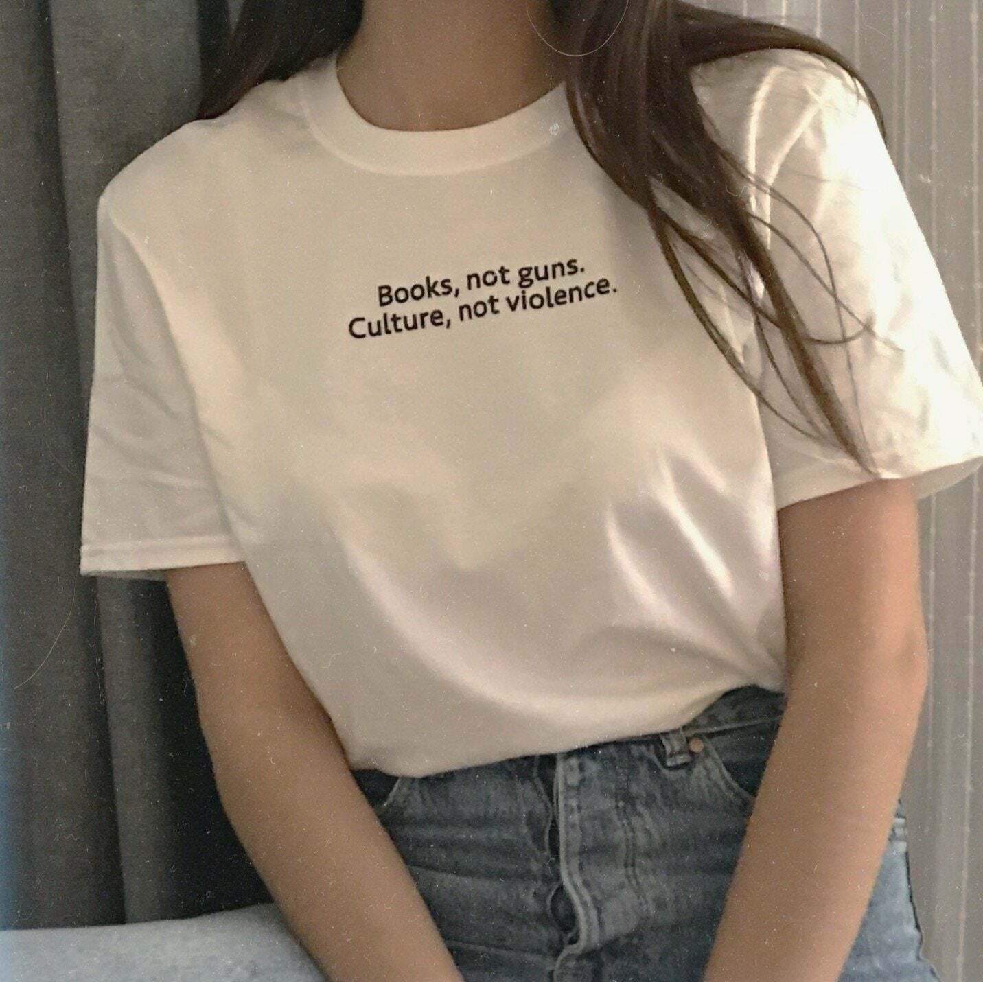 Books Not Guns Culture Not Violence' T-Shirt - Y2K Grunge, 90s Retro, Pastel Goth, Summer Y2K