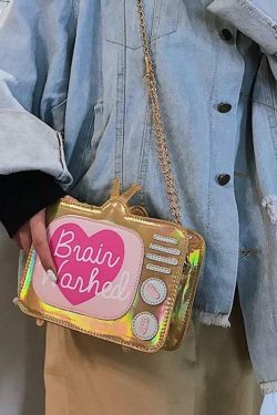 Brain Washed Y2K Grunge Shoulder Bag - Retro 90s Fashion, Pastel Goth, Y2K Club & Party Outfits