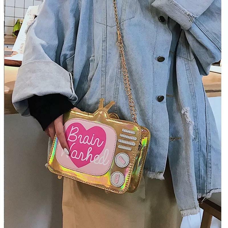 Brain Washed Y2K Grunge Shoulder Bag - Retro 90s Fashion, Pastel Goth, Y2K Club & Party Outfits