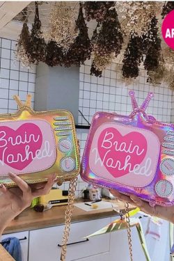 Brain Washed Y2K Grunge Shoulder Bag - Retro 90s Fashion, Pastel Goth, Y2K Club & Party Outfits
