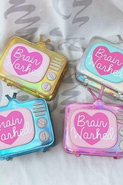 Brain Washed Y2K Grunge Shoulder Bag - Retro 90s Fashion, Pastel Goth, Y2K Club & Party Outfits