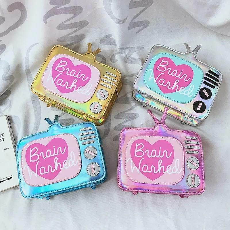 Brain Washed Y2K Grunge Shoulder Bag - Retro 90s Fashion, Pastel Goth, Y2K Club & Party Outfits