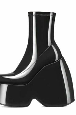 Bratz Style Shiny Black Low Boots - Y2K Grunge, 90s Fashion, Retro Goth, Y2K Party Outfits