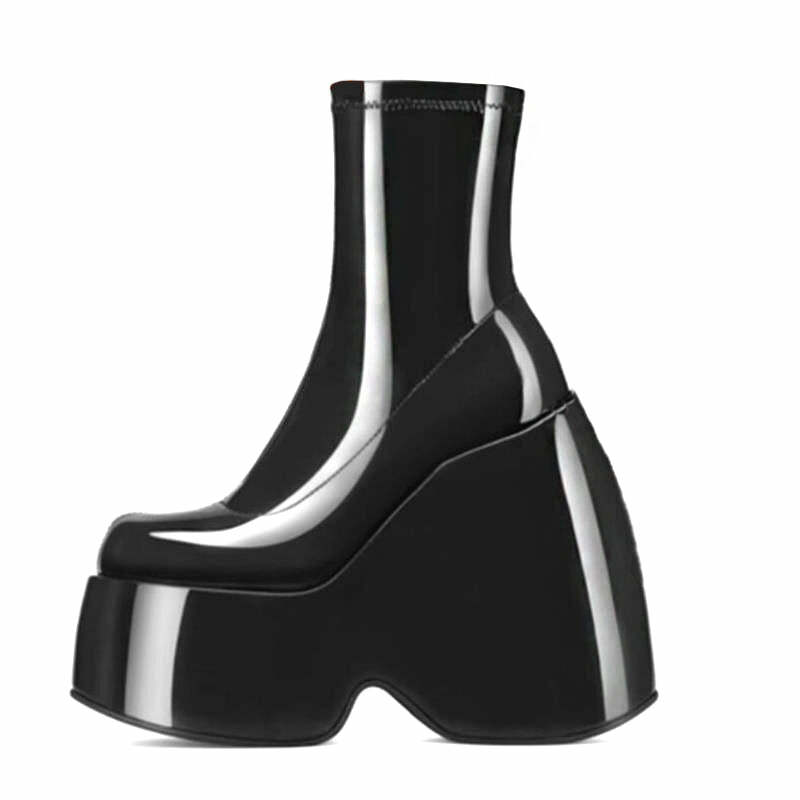 Bratz Style Shiny Black Low Boots - Y2K Grunge, 90s Fashion, Retro Goth, Y2K Party Outfits