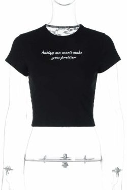Brexley Letter Print T-Shirt - Y2K Summer, 90s Grunge, Retro Style, Baby Tees, Y2K Club