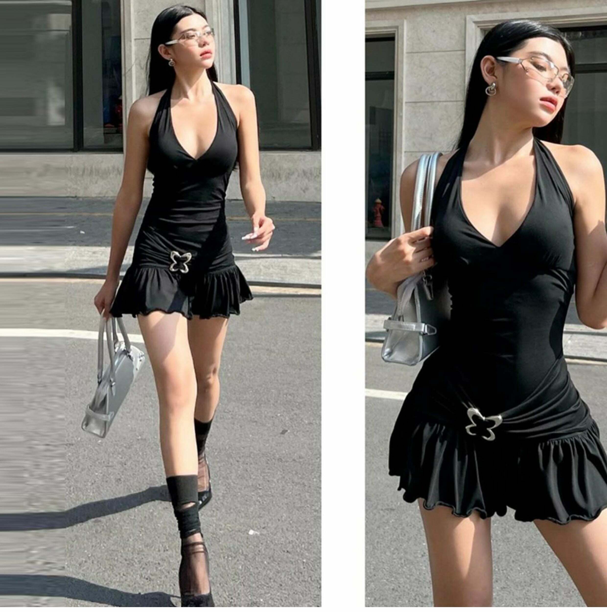 Brezlyn Mini Dress with Butterfly Buckle - Y2K Summer, 90s Grunge, Retro Party Outfit
