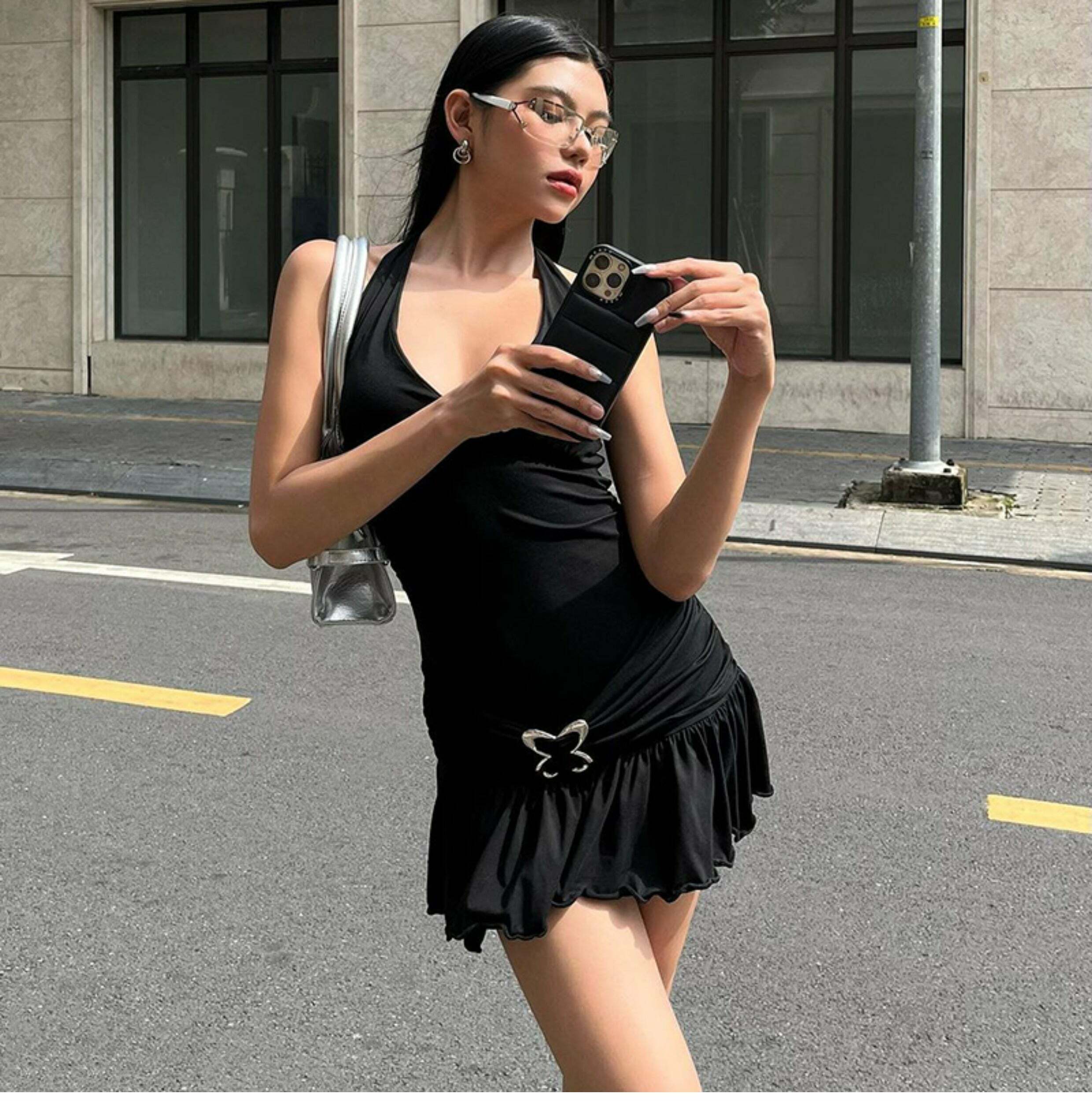 Brezlyn Mini Dress with Butterfly Buckle - Y2K Summer, 90s Grunge, Retro Party Outfit