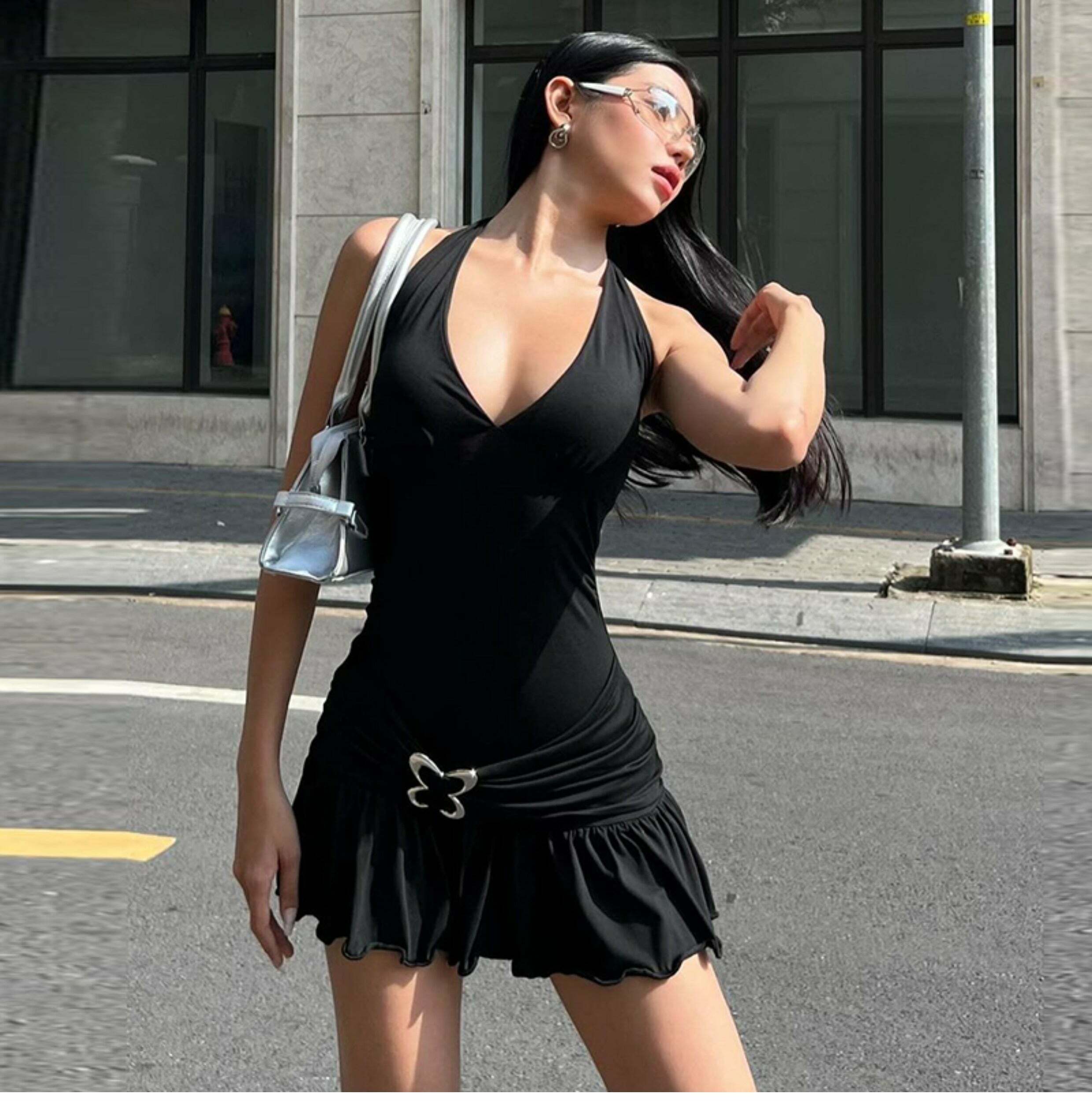 Brezlyn Mini Dress with Butterfly Buckle - Y2K Summer, 90s Grunge, Retro Party Outfit