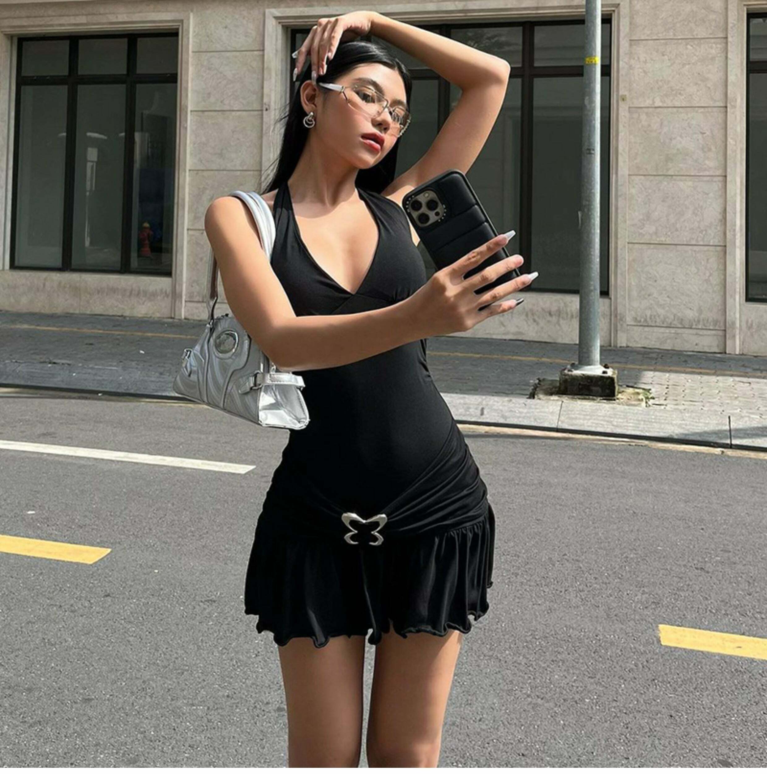 Brezlyn Mini Dress with Butterfly Buckle - Y2K Summer, 90s Grunge, Retro Party Outfit