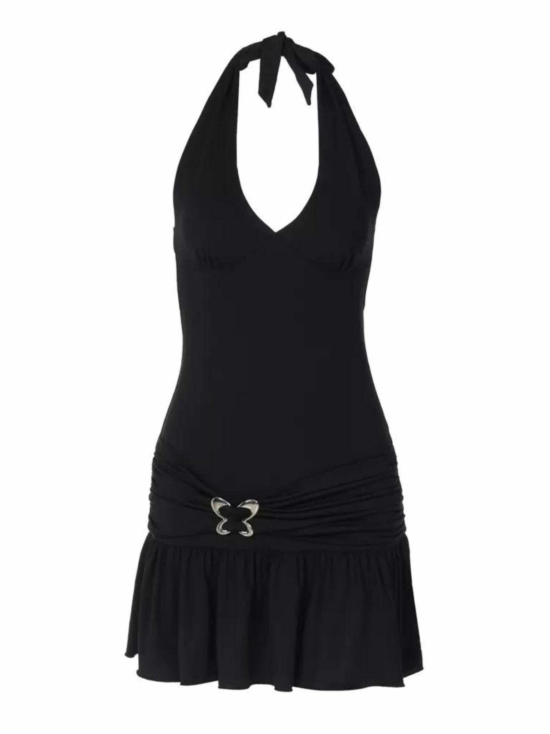 Brezlyn Mini Dress with Butterfly Buckle - Y2K Summer, 90s Grunge, Retro Party Outfit