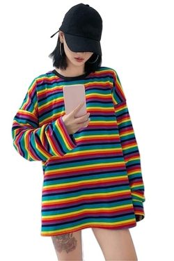 Bright Rainbow Striped Long Sleeve T-Shirt - Y2K Summer, 90s Grunge, Retro Fashion, Y2K Outfits
