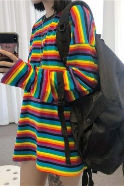 Bright Rainbow Striped Long Sleeve T-Shirt - Y2K Summer, 90s Grunge, Retro Fashion, Y2K Outfits