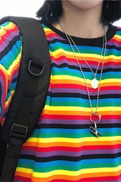 Bright Rainbow Striped Long Sleeve T-Shirt - Y2K Summer, 90s Grunge, Retro Fashion, Y2K Outfits