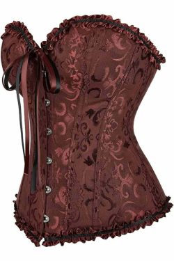 Brown Gothic Ruffle Trim Hourglass Overbust Corset - Y2K Grunge, 90s Fashion, Retro Style