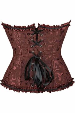 Brown Gothic Ruffle Trim Hourglass Overbust Corset - Y2K Grunge, 90s Fashion, Retro Style