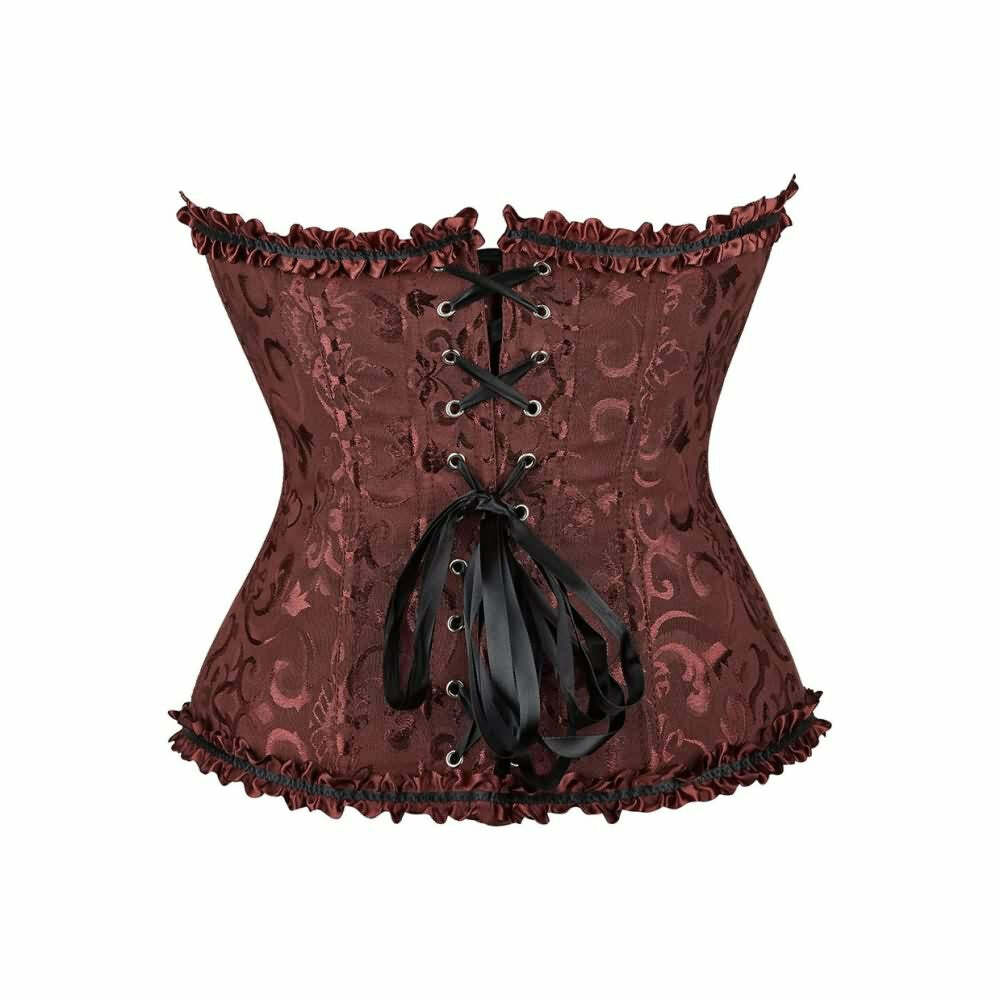 Brown Gothic Ruffle Trim Hourglass Overbust Corset - Y2K Grunge, 90s Fashion, Retro Style