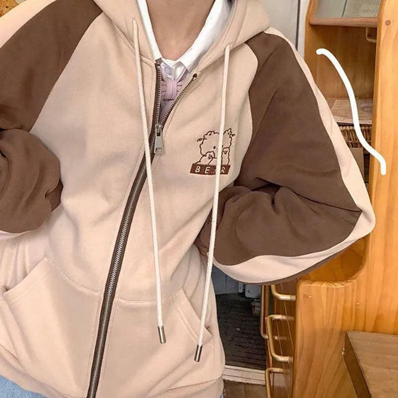 Brown Kawaii Bear Hoodie - Y2K Summer, 90s Grunge, Retro Style, Y2K Party & Club Outfits