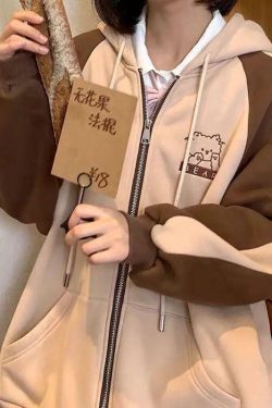 Brown Kawaii Bear Hoodie - Y2K Summer, 90s Grunge, Retro Style, Y2K Party & Club Outfits