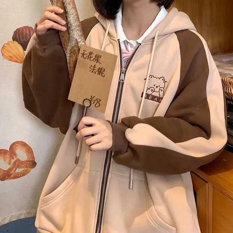 Brown Kawaii Bear Hoodie - Y2K Summer, 90s Grunge, Retro Style, Y2K Party & Club Outfits