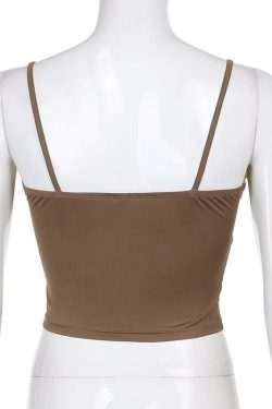 Brown Lace Up Crop Top - Y2K Summer, 90s Grunge, Retro Style, Y2K Party, Y2K Club,